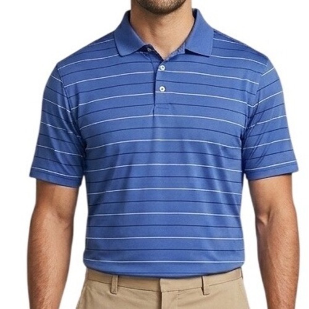 Chase Edward Golf Polo Mens Large Blue Striped Short Sleeve Microfiber Shirt‎